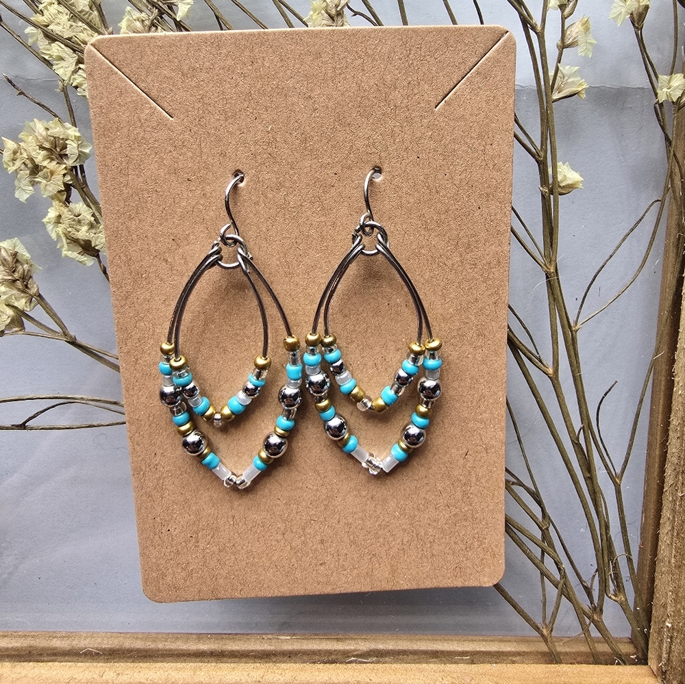 Handmade Turquoise Beaded Teardrop Earrings | Boho Southwestern Dangle Earrings